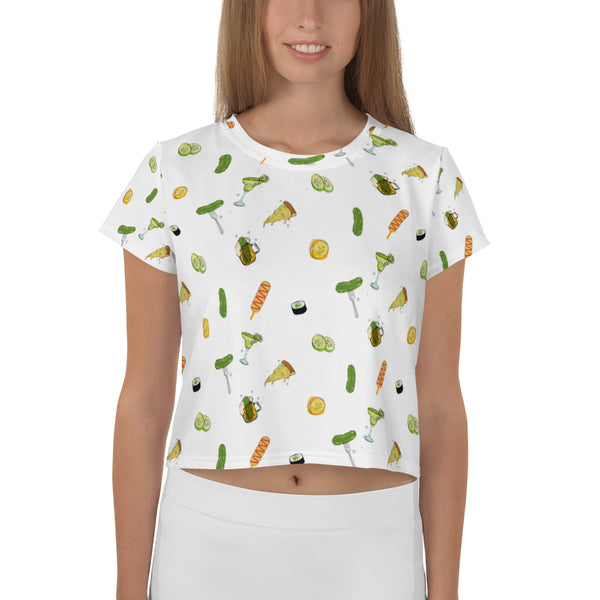 Pickle Food Icons Crop Tee in White