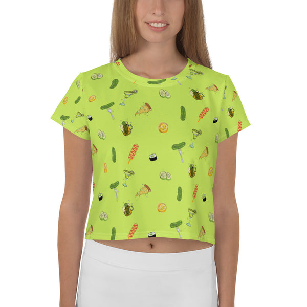 Pickle Food Icons Crop Tee in Light Green