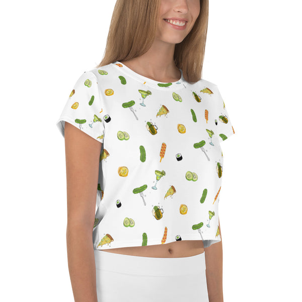 Pickle Food Icons Crop Tee in White
