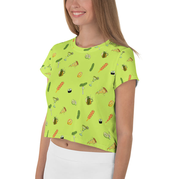 Pickle Food Icons Crop Tee in Light Green